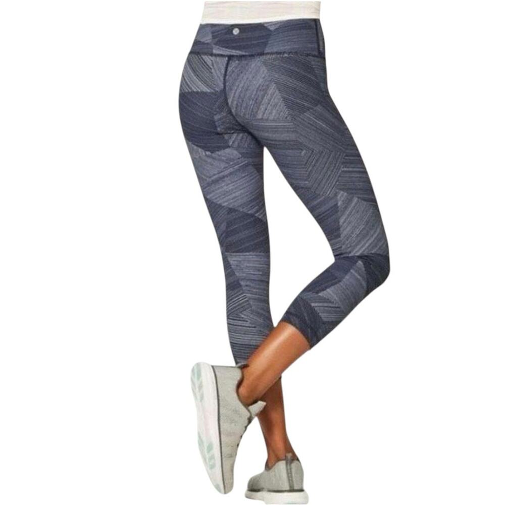 Lululemon Wunder Under Crop Leggings Blue Print High Rise Size 4